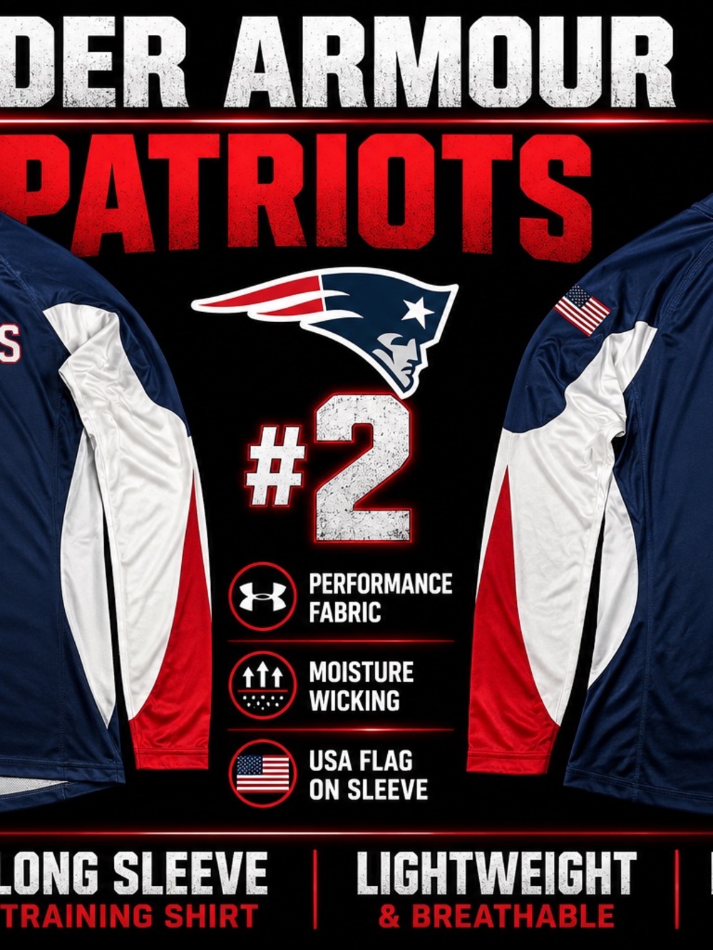 Under Armour Navy Red White Patriots Training Top